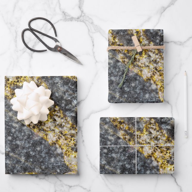 Abstract gold sparkles rocky texture wrapping paper sheets (Front)