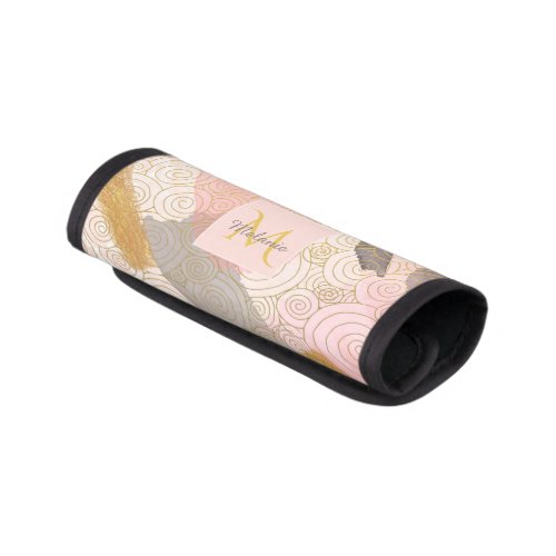 Abstract Gold Stripes and Pink Swirls Personalised Luggage Handle Wrap