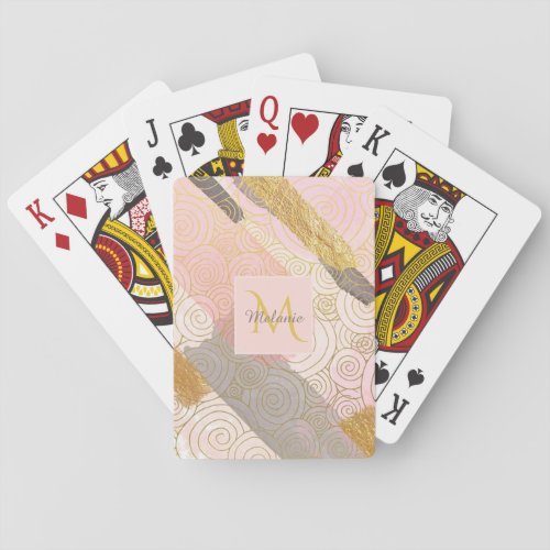 Abstract Gold Stripes and Pink Swirls Personalised Poker Cards