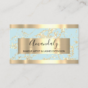 Abstract Gold Strokes Frame Marble Aqua Blue Business Card