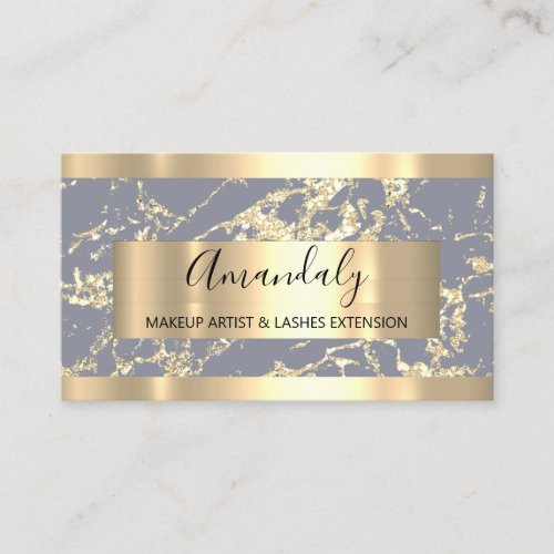 Abstract Gold Strokes Frame Marble Gray Blue  Business Card