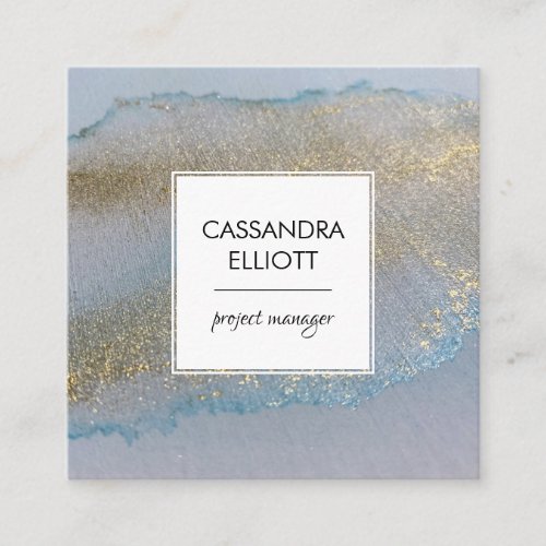 Abstract Gold  Subtle Blue Alcohol Ink Liquid Art Square Business Card