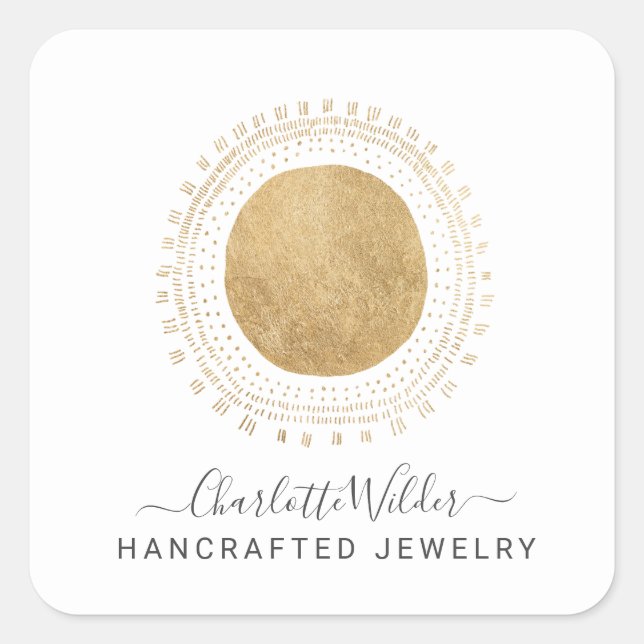 Abstract Gold Sun Handcrafted Faux Foil Product Square Sticker (Front)