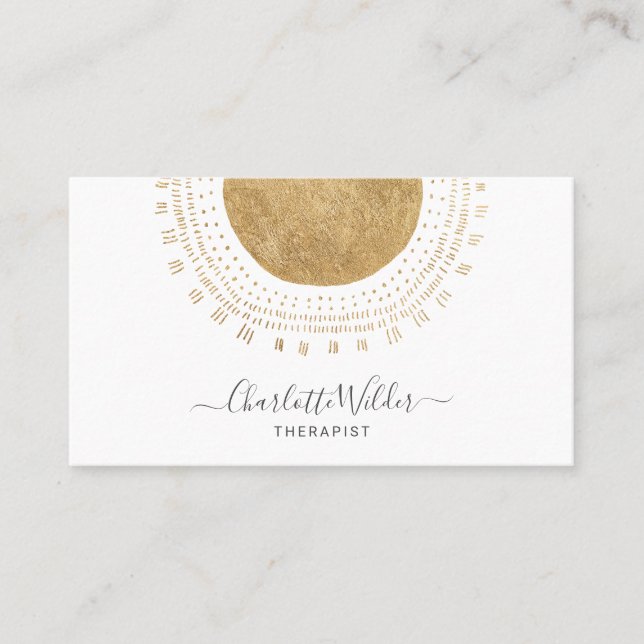 Abstract Gold Sun Therapist Counselor Business Card (Front)
