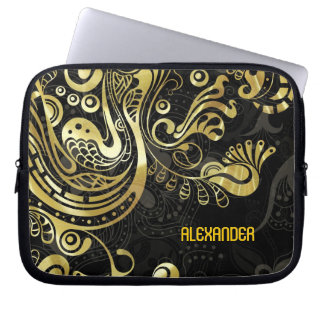 Abstract Gold Swirls -Custom Monogram Laptop Sleeve