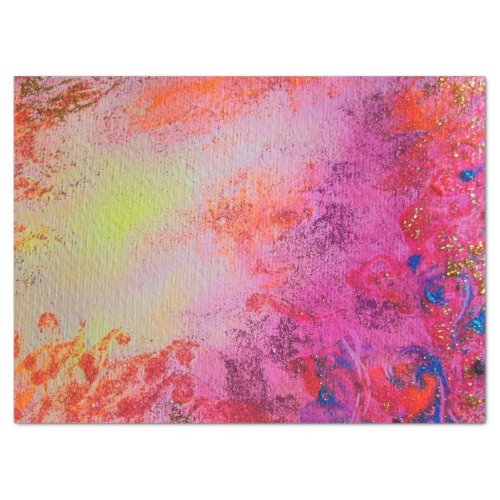 ABSTRACT GOLD SWIRLS PINK FUCHSIA RED BLUE FLORAL TISSUE PAPER