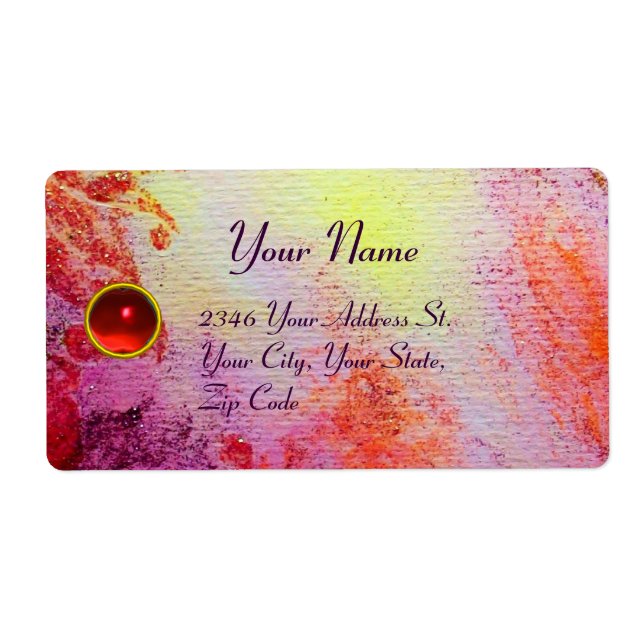ABSTRACT GOLD SWIRLS , red pink purple ruby Label (Front)
