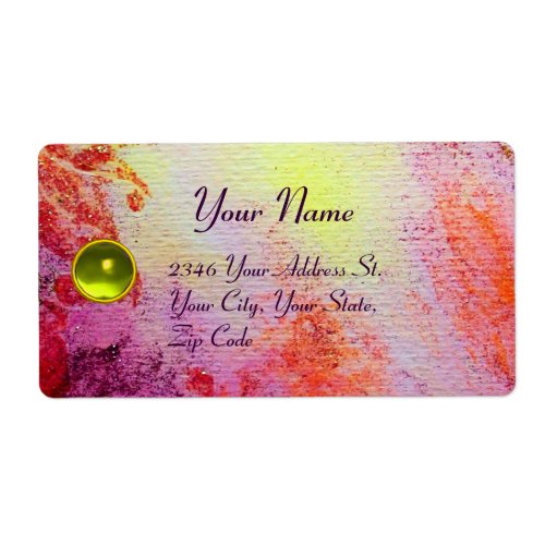 ABSTRACT GOLD SWIRLS  red pink purple topaz Label