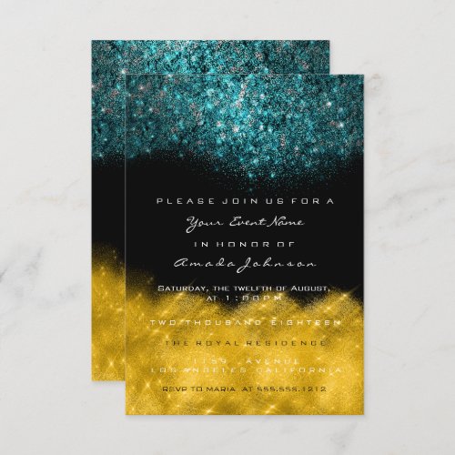 Abstract Gold Teal Ocean Glitter Black White Event Invitation