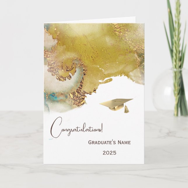 Abstract Gold Teal Personalized Graduation  Card (Front)