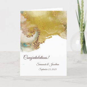 Abstract Gold Teal Personalized Wedding Card