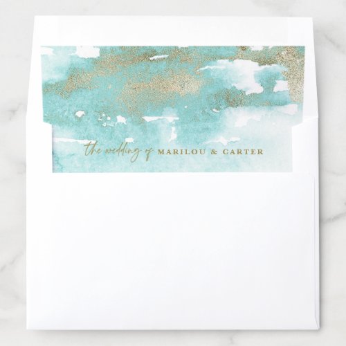 Abstract Gold Turquoise Lavender Watercolor Envelope Liner