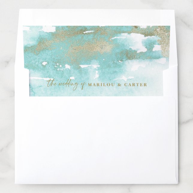 Abstract Gold Turquoise Lavender Watercolor Envelope Liner (In Envelope)