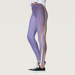 Abstract Gold Violet Floral Leggings