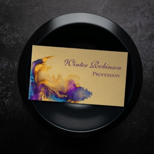 Abstract gold watercolor colorful ink  business card