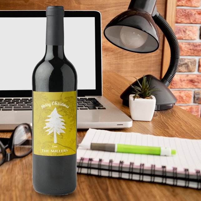 Abstract Gold White Christmas Tree Merry Christmas Wine Label (Abstract Gold White Christmas Tree Merry Christmas Wine Label)