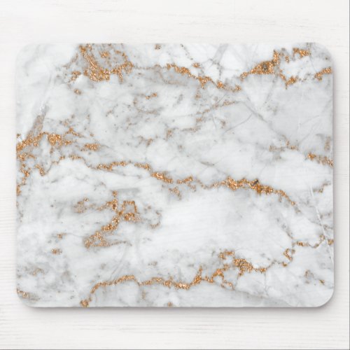 Abstract Gold White Gray Carrara Glitter Marble Mouse Pad