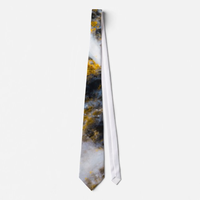 Abstract gold white lines rocky texture neck tie (Front)