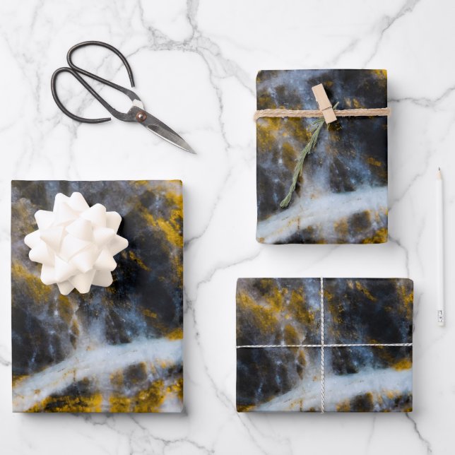 Abstract gold white lines rocky texture wrapping paper sheets (Front)