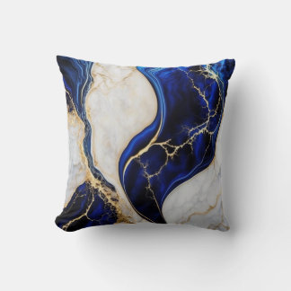 Abstract Gold, White & Royal Blue Throw Pillow