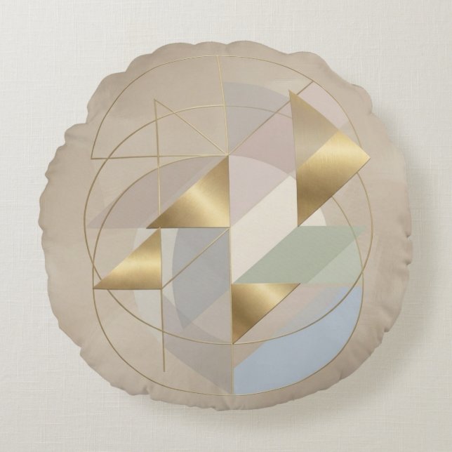Abstract Golden Accent Round Pillow | Modern Decor (Front)