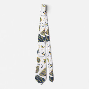 Abstract golden and blue foliage neck tie