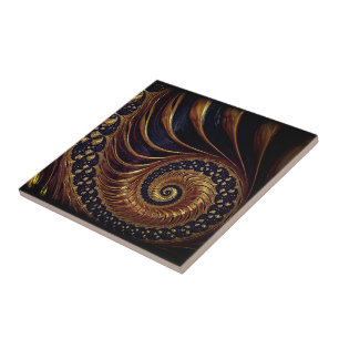 Abstract Golden Black Fractal Ceramic Tile
