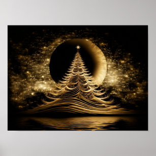Abstract golden christmas tree poster