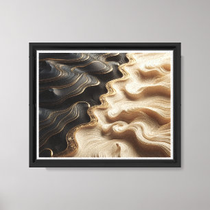 Abstract Golden Divide Art - Modern Black and Crea Canvas Print