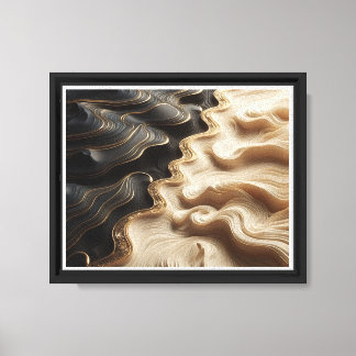 Abstract Golden Divide Art - Modern Black and Crea Canvas Print