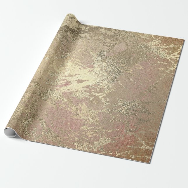 Abstract Golden Foil Metallic Stroke Rose Gold Wrapping Paper (Unrolled)