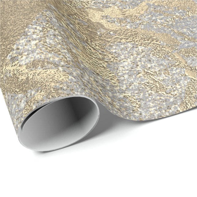 Abstract Golden Foil Metallic Stroke Silver Gray Wrapping Paper (Roll Corner)