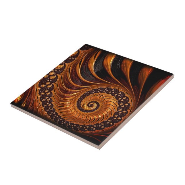 Abstract Golden Fractal Ceramic Tile - Black Gold  (Side)