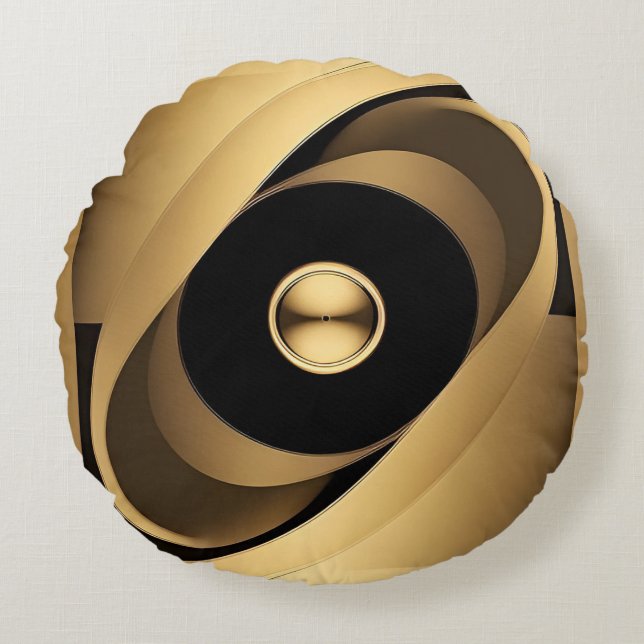 Abstract Golden Geometric Design Round Pillow (Front)