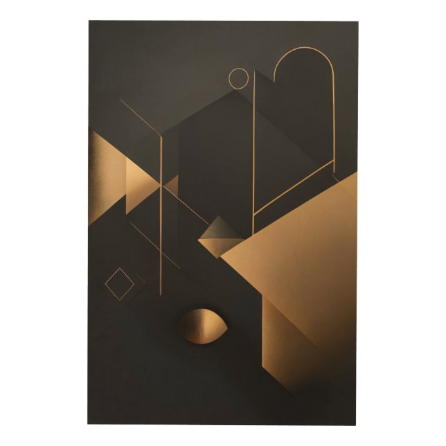 Abstract Golden Geometry Wood Wall Art (Front)