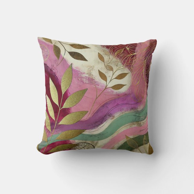 Abstract Golden Leaf Artwork Style 36 Throw Pillow (Front)