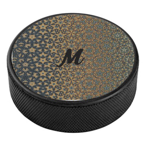 Abstract golden luxury floral generative geometric hockey puck