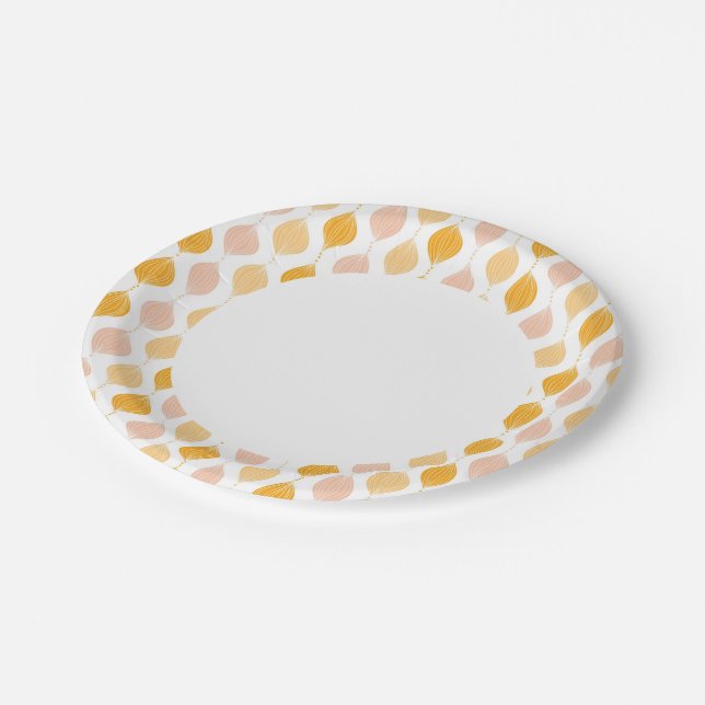 Abstract golden ogee pattern background paper plates (Angled)