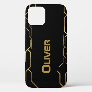 Abstract golden pattern on black with custom name iPhone 12 pro case