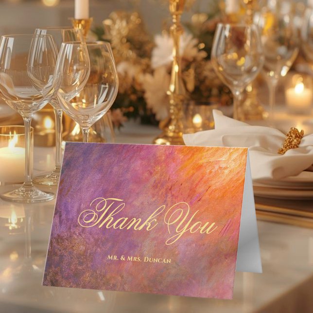 Abstract Golden Purple Sunset Sky Monet Painting Thank You Card (Creator Uploaded)