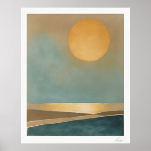 Abstract Golden Sun Canvas, Calm Sea Horizon Poster