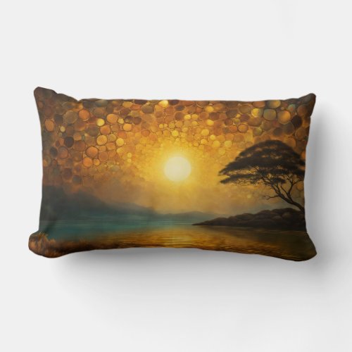 Abstract golden sunrise lumbar pillow