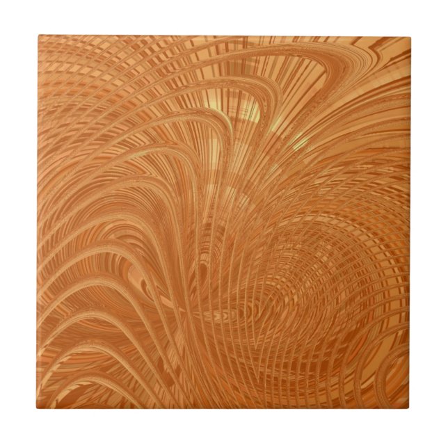 Abstract Golden Waves Ceramic Tile (Front)