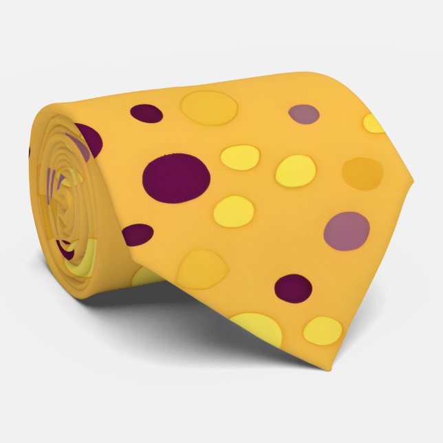 Abstract Golden Yellow & Plum Purple Polka Dot  Neck Tie (Rolled)
