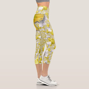 Abstract Golden Yellow Symmetrical Fractal Capri Leggings