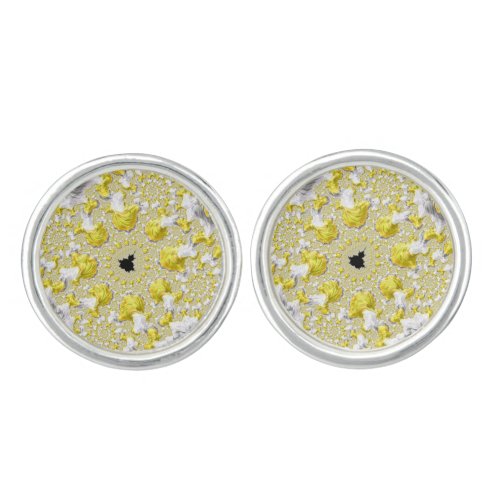 Abstract Golden Yellow Symmetrical Fractal Cufflinks