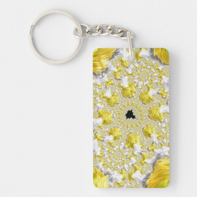 Abstract Golden Yellow Symmetrical Fractal Keychain (Front)