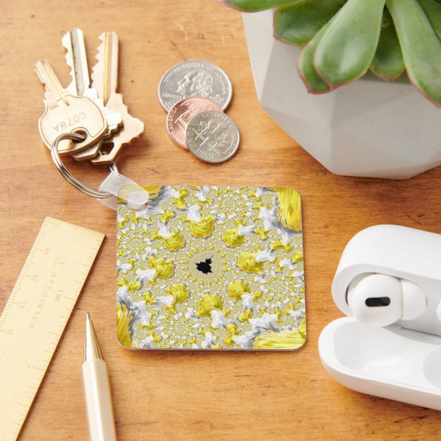 Abstract Golden Yellow Symmetrical Fractal Keychain (Desk)