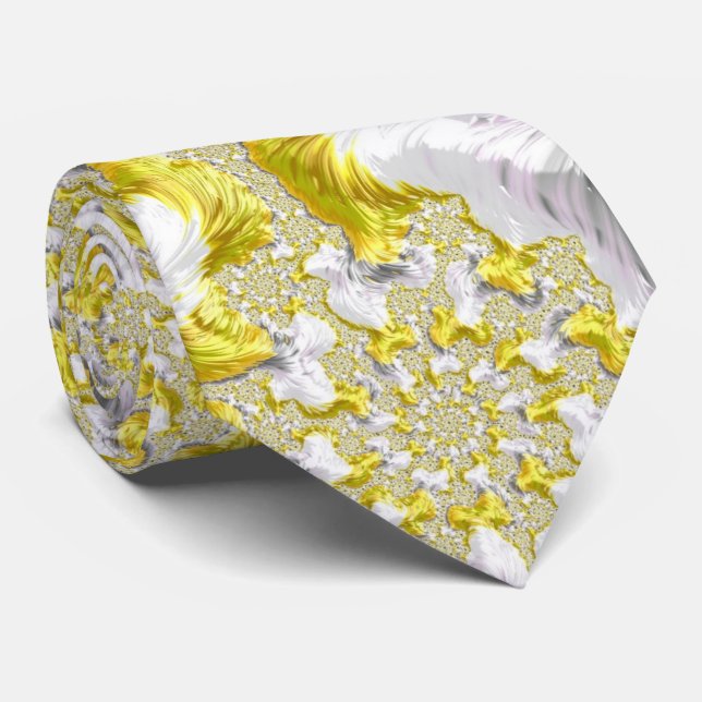 Abstract Golden Yellow Symmetrical Fractal Neck Tie (Rolled)