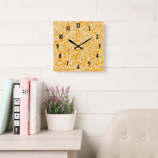 Abstract Golden Yellow White Contemporary Pattern Square Wall Clock (Reading Room)